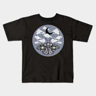 Moth Moon and Clouds Blue Kids T-Shirt